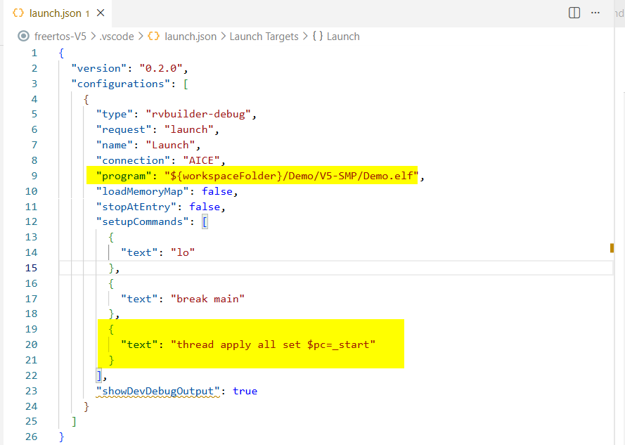 FreeRTOS launch.json