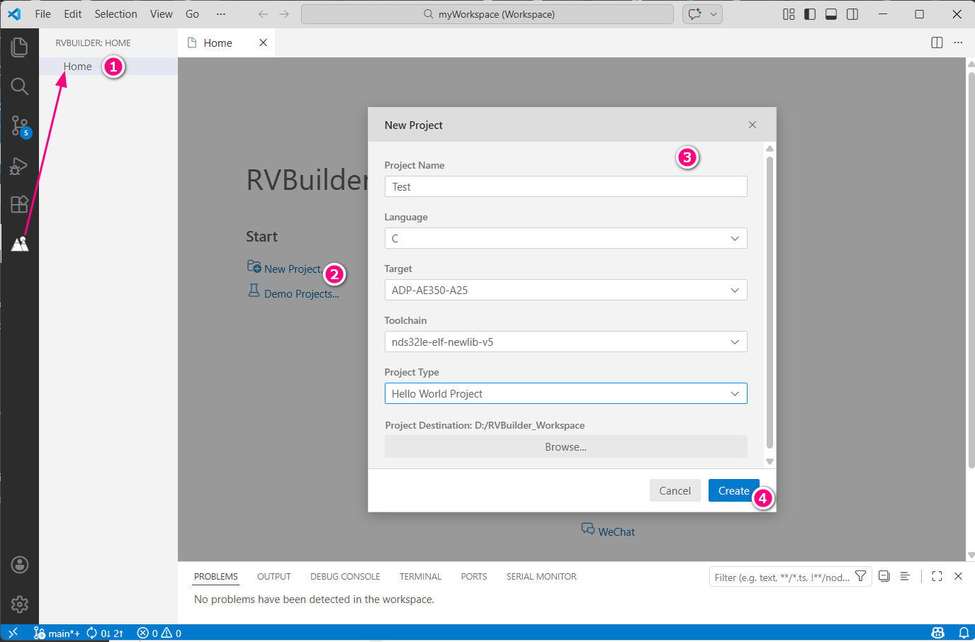 RVBuilder project creation